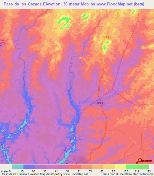 Paso de los Cacaos,Dominican Republic Elevation Map