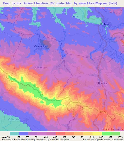 Paso de los Burros,Dominican Republic Elevation Map