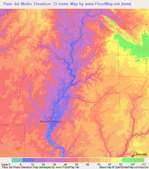 Paso del Medio,Dominican Republic Elevation Map