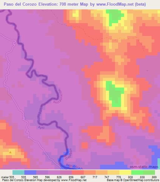 Paso del Corozo,Dominican Republic Elevation Map