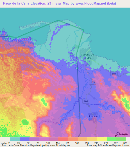 Paso de la Cana,Dominican Republic Elevation Map