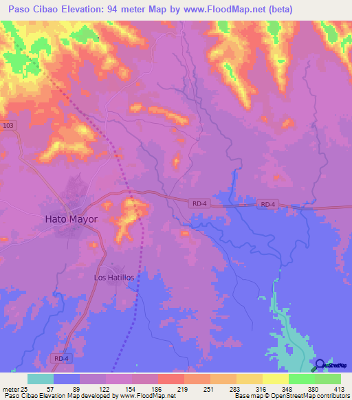 Paso Cibao,Dominican Republic Elevation Map