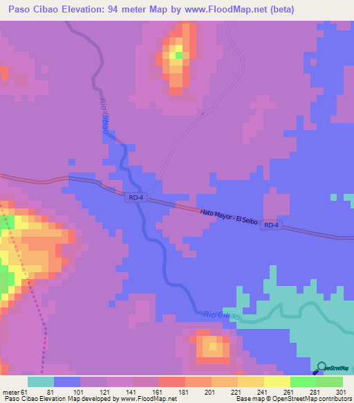 Paso Cibao,Dominican Republic Elevation Map