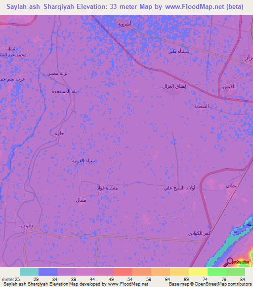 Saylah ash Sharqiyah,Egypt Elevation Map