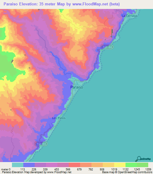 Paraiso,Dominican Republic Elevation Map