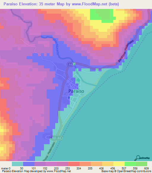 Paraiso,Dominican Republic Elevation Map