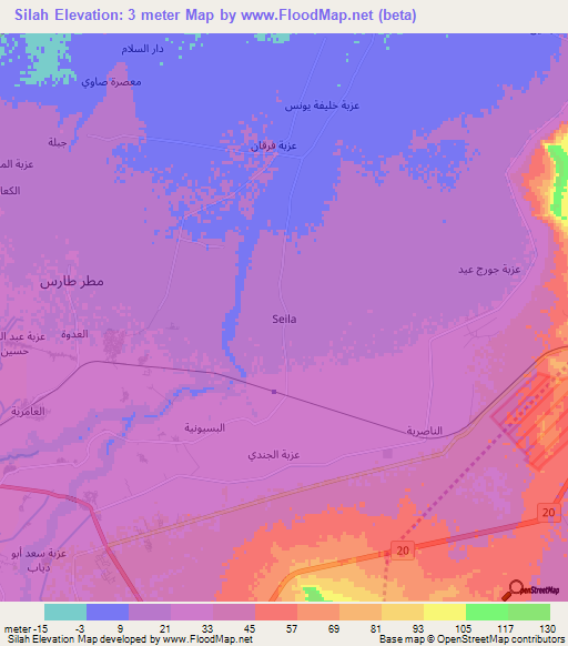 Silah,Egypt Elevation Map