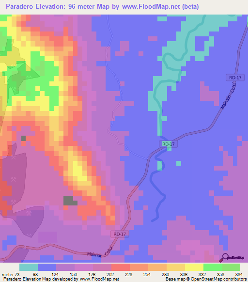 Paradero,Dominican Republic Elevation Map