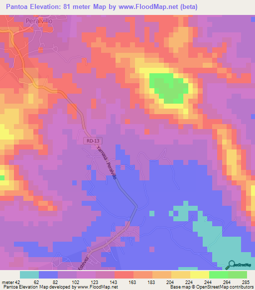 Pantoa,Dominican Republic Elevation Map