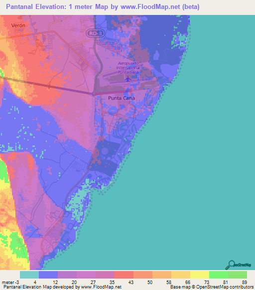 Pantanal,Dominican Republic Elevation Map