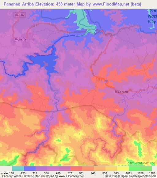 Pananao Arriba,Dominican Republic Elevation Map