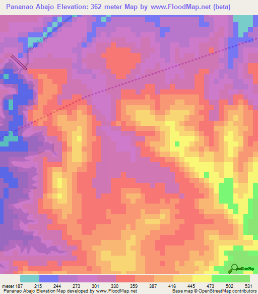 Pananao Abajo,Dominican Republic Elevation Map