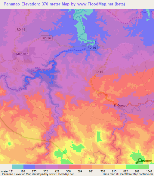 Pananao,Dominican Republic Elevation Map