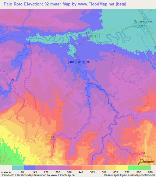 Palo Roto,Dominican Republic Elevation Map