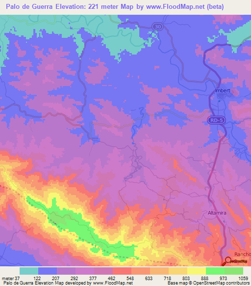 Palo de Guerra,Dominican Republic Elevation Map