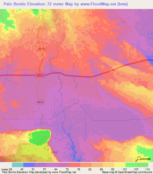 Palo Bonito,Dominican Republic Elevation Map