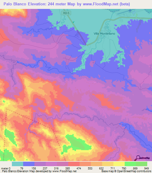 Palo Blanco,Dominican Republic Elevation Map