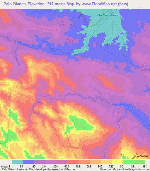 Palo Blanco,Dominican Republic Elevation Map