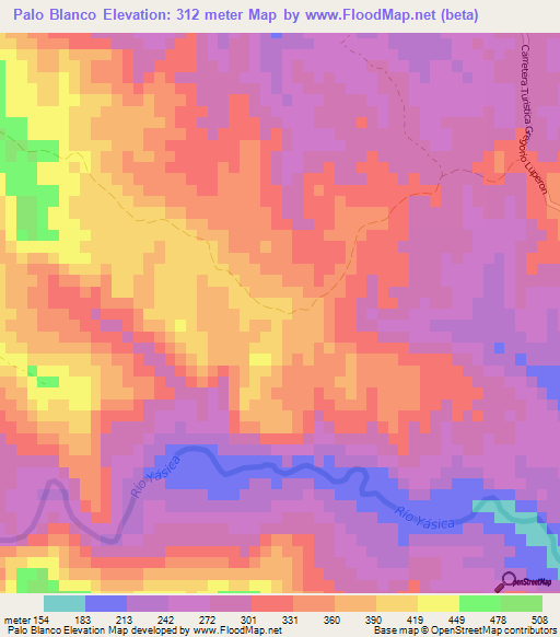 Palo Blanco,Dominican Republic Elevation Map