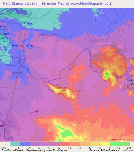 Palo Blanco,Dominican Republic Elevation Map