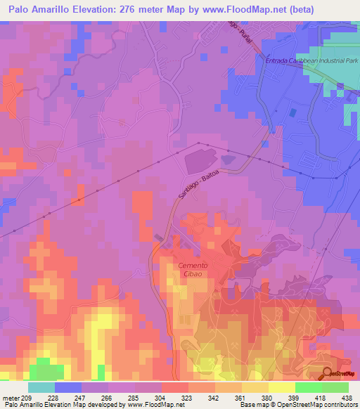 Palo Amarillo,Dominican Republic Elevation Map