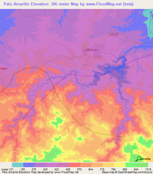 Palo Amarillo,Dominican Republic Elevation Map