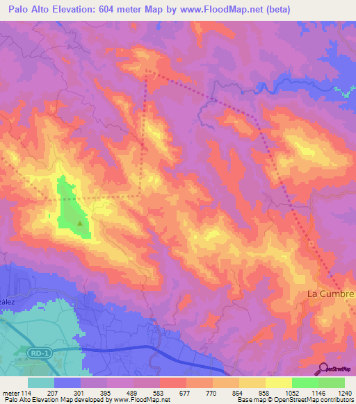 Palo Alto,Dominican Republic Elevation Map