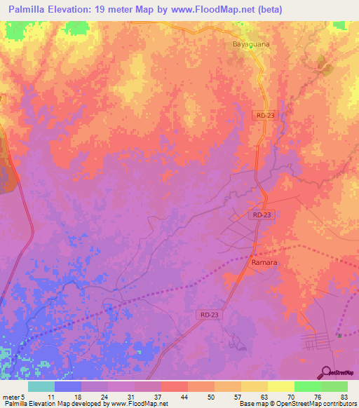 Palmilla,Dominican Republic Elevation Map