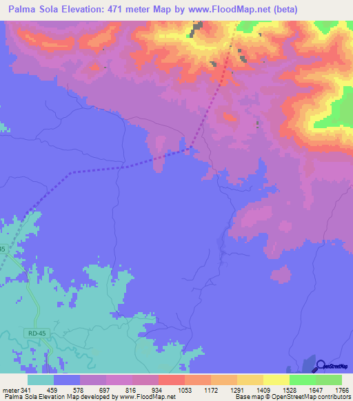 Palma Sola,Dominican Republic Elevation Map