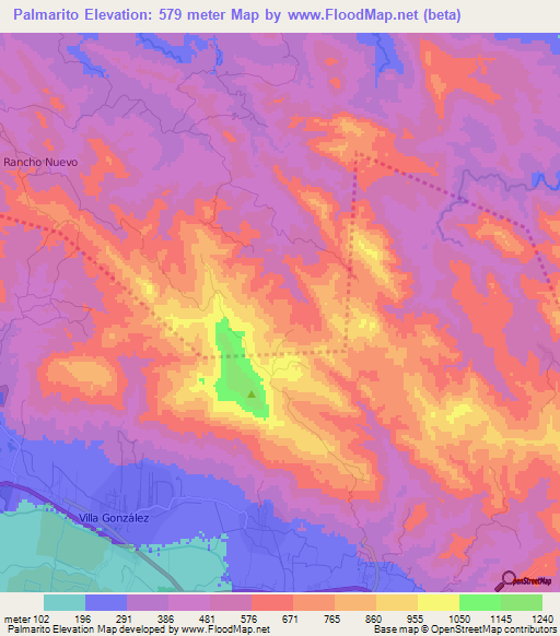 Palmarito,Dominican Republic Elevation Map