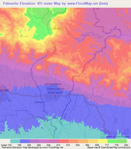 Palmarito,Dominican Republic Elevation Map