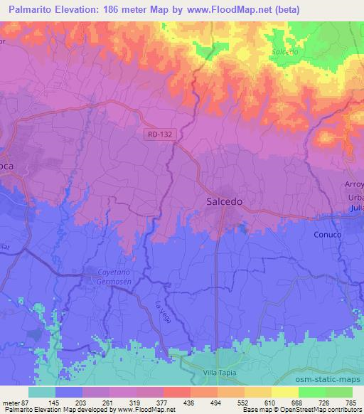 Palmarito,Dominican Republic Elevation Map