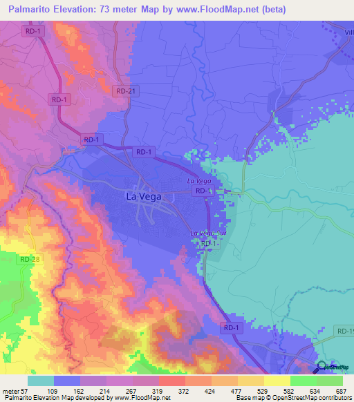 Palmarito,Dominican Republic Elevation Map