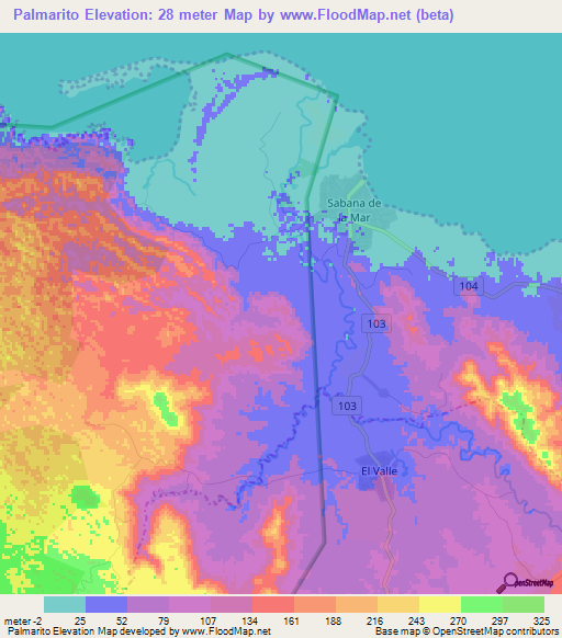 Palmarito,Dominican Republic Elevation Map