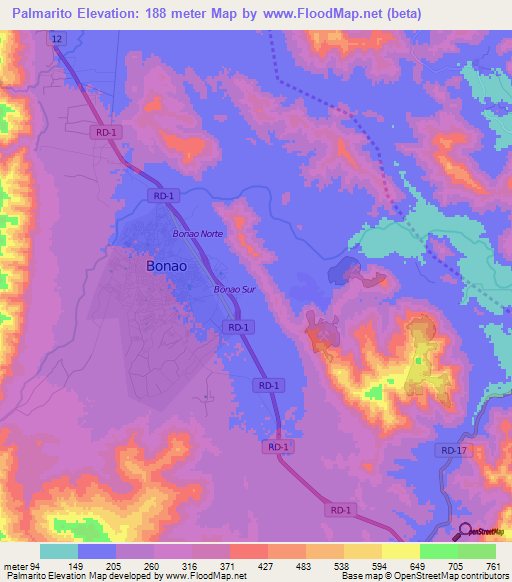 Palmarito,Dominican Republic Elevation Map