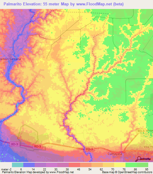 Palmarito,Dominican Republic Elevation Map