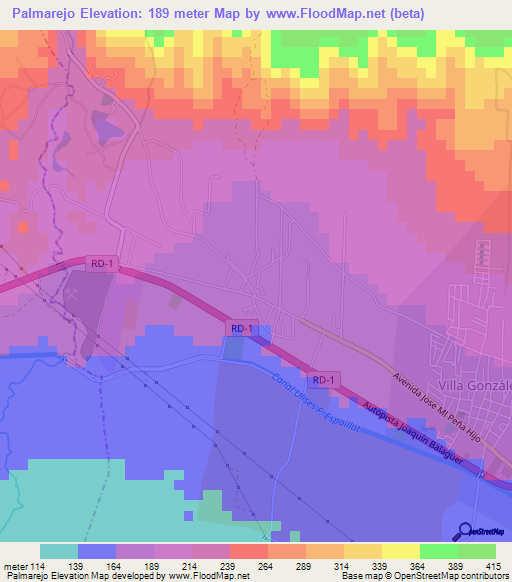 Palmarejo,Dominican Republic Elevation Map