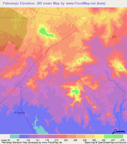 Palmarejo,Dominican Republic Elevation Map