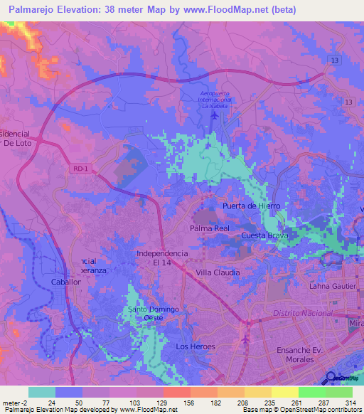 Palmarejo,Dominican Republic Elevation Map