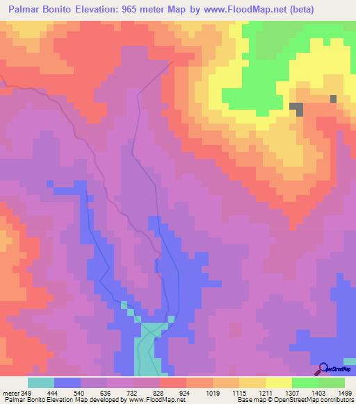 Palmar Bonito,Dominican Republic Elevation Map