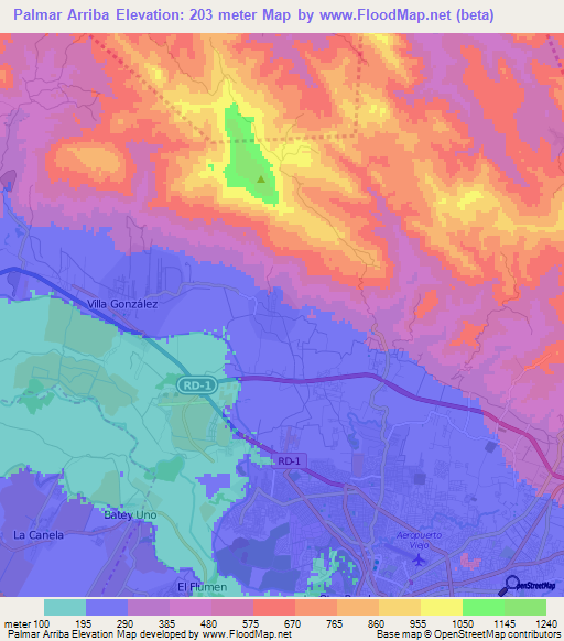 Palmar Arriba,Dominican Republic Elevation Map