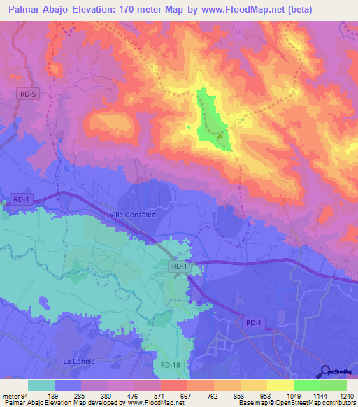 Palmar Abajo,Dominican Republic Elevation Map