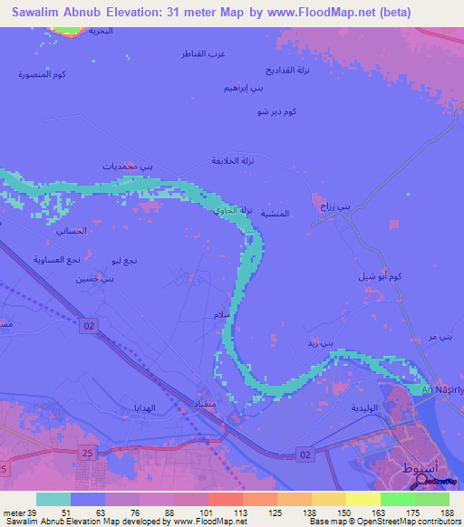 Sawalim Abnub,Egypt Elevation Map