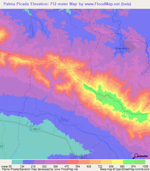 Palma Picada,Dominican Republic Elevation Map