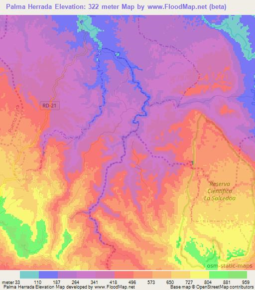 Palma Herrada,Dominican Republic Elevation Map