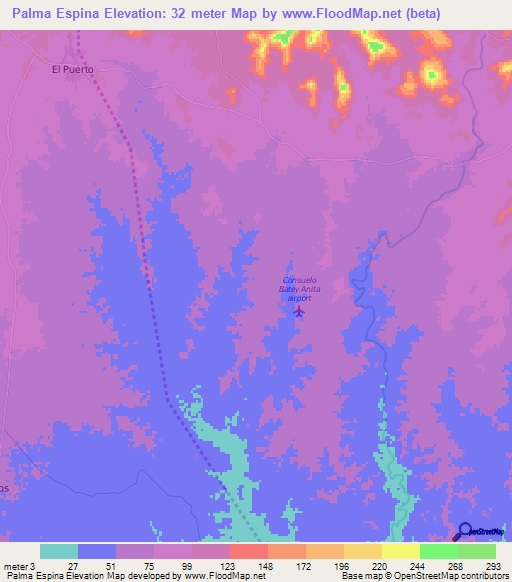 Palma Espina,Dominican Republic Elevation Map