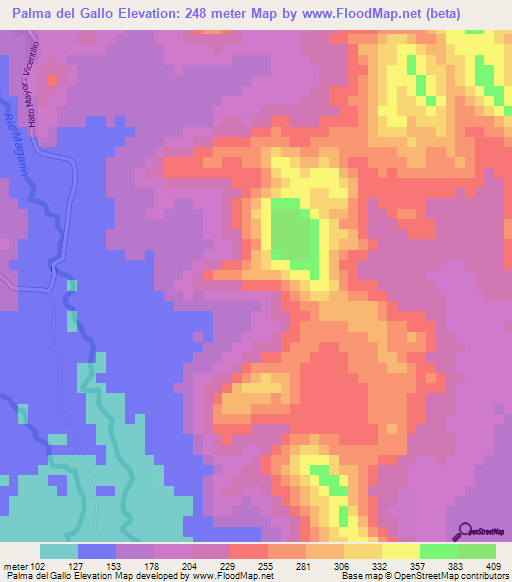 Palma del Gallo,Dominican Republic Elevation Map