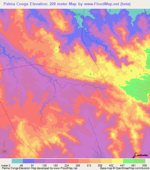 Palma Conga,Dominican Republic Elevation Map