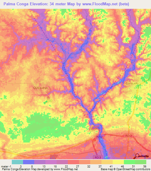 Palma Conga,Dominican Republic Elevation Map