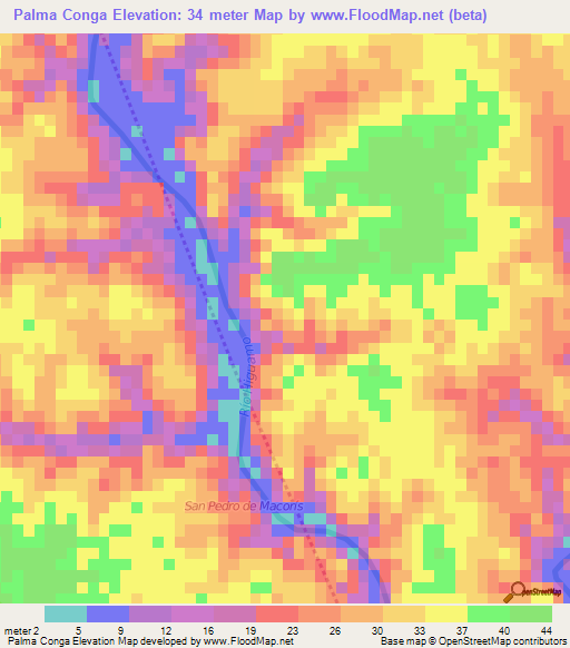 Palma Conga,Dominican Republic Elevation Map